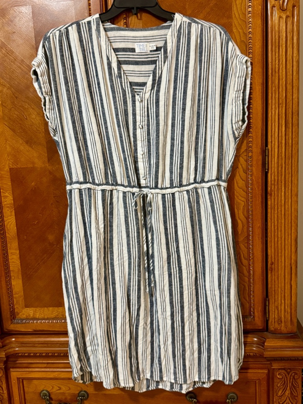 TIME AND TRU Blue & White Striped Drawstring Waist Dress Size XL (16-18)